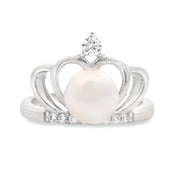 Bids.com FW Pearl Cubic Zirconium Ring Sterling Silver Rings