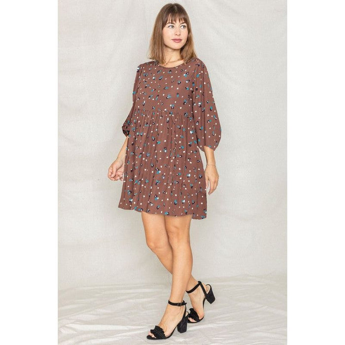 Abstract Polka Dot Bishop Sleeve Mini Dress