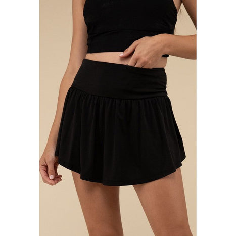 Wide Band Tennis Skirt with Zippered Back Pocket