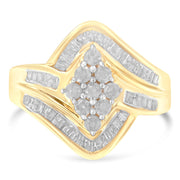 Bids.com 10K Yellow Gold Diamond Bypass Cluster Ring (1 Cttw, I-J Color, I2-I3 Clarity) - Size 7 Rings