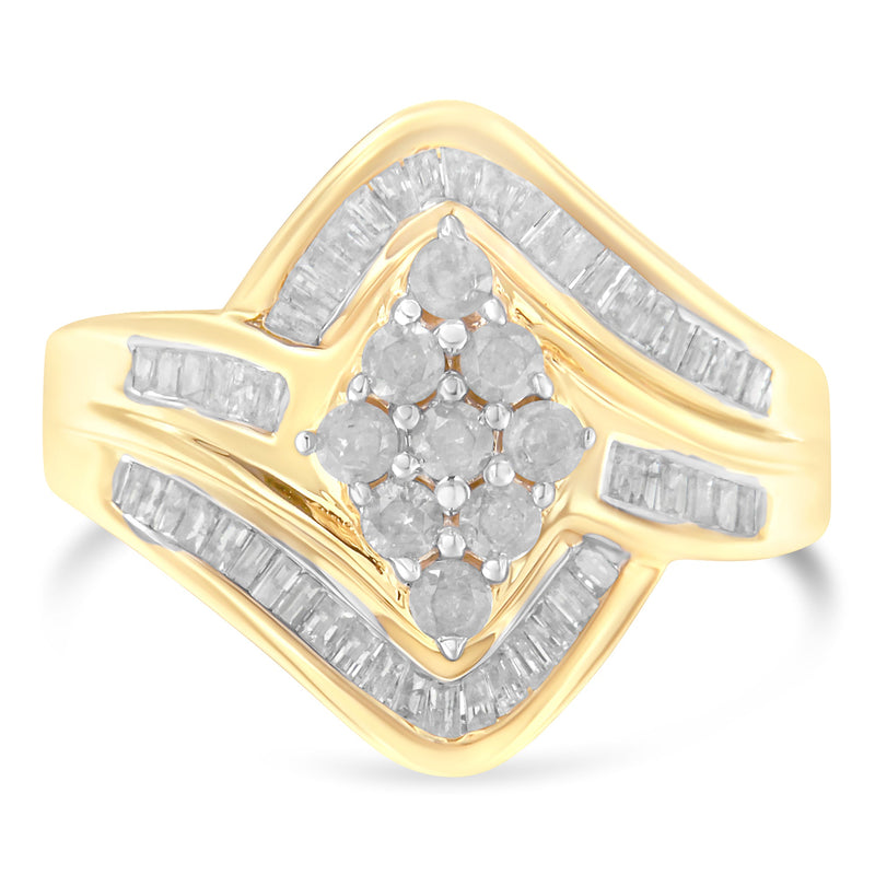 Bids.com 10K Yellow Gold Diamond Bypass Cluster Ring (1 Cttw, I-J Color, I2-I3 Clarity) - Size 7 Rings