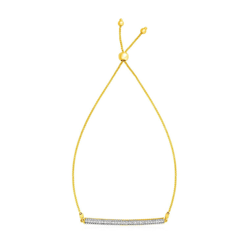 Bids.com 14k Yellow Gold Adjustable Bracelet with Textured Bar and Diamonds Bracelets