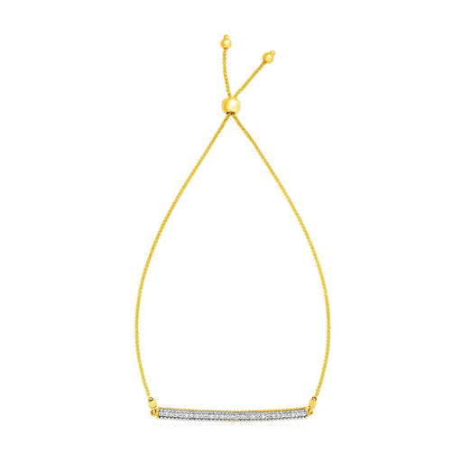 Bids.com 14k Yellow Gold Adjustable Bracelet with Textured Bar and Diamonds Bracelets