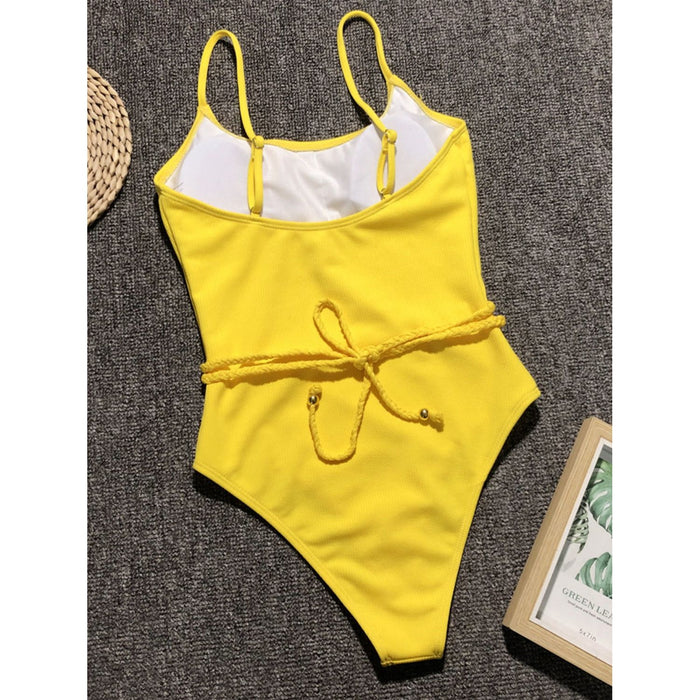 Ribbed Tie Waist One-Piece Swimsuit