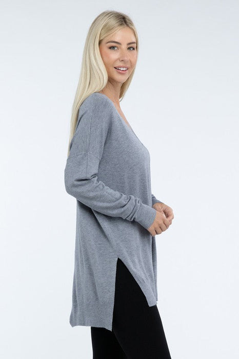 Hi-Low Hem Front Seam Sweater