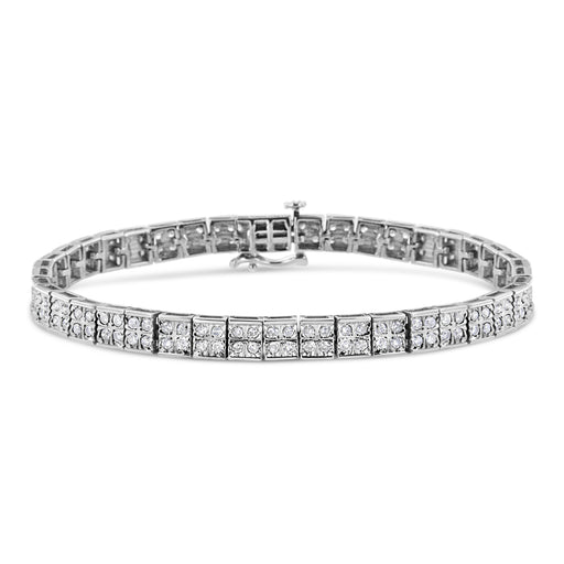 Bids.com .925 Sterling Silver 2 Cttw Prong Set Round-Cut Diamond 4 Stone Box Link Bracelet (I-J Color, I3 Clarity) - 7.25" Bracelets