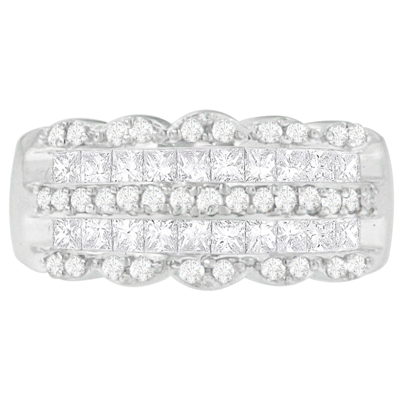 Bids.com 14K White Gold 1 1/7ct. TDW Round and Princess-Cut Diamond Ring(H-I, SI2-I1) Rings