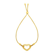 Bids.com Adjustable Bracelet with Shiny Open Heart in 14k Yellow Gold Bracelets