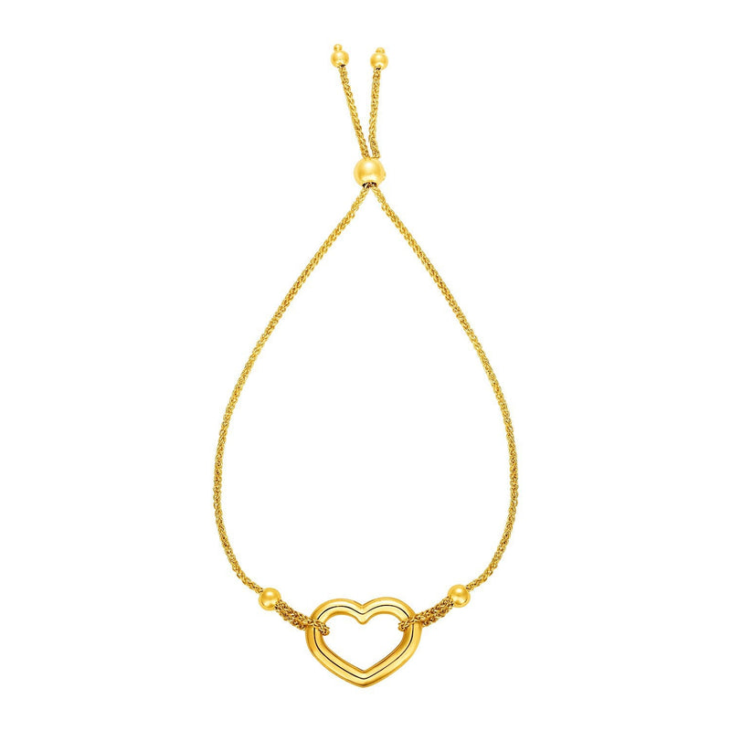Bids.com Adjustable Bracelet with Shiny Open Heart in 14k Yellow Gold Bracelets