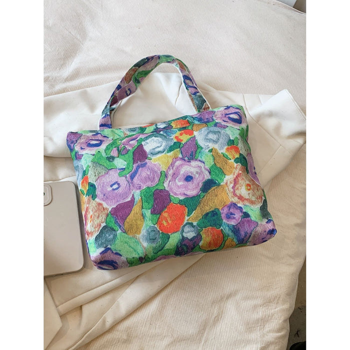 Printed Canvas Handbag with Zipper