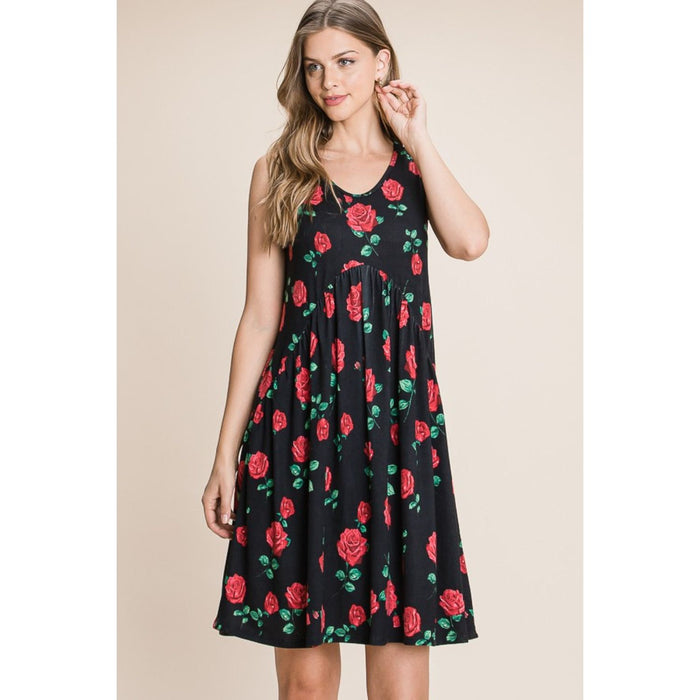 BOMBOM Floral Ruched Tank Dress