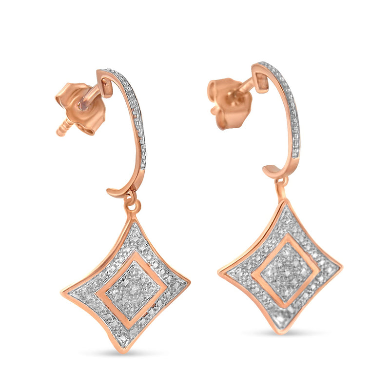 Bids.com 10K Rose Gold Plated Sterling Silver Round Cut Diamond Cushion Dangle Earrings (0.04 cttw, H-I Color, I2-I3 Clarity) Earrings