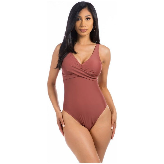 Pleated Cross Gathering Low V One Piece