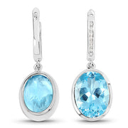 Bids.com 15.13 Carat Genuine Blue Topaz and White Diamond .925 Sterling Silver Earrings Earrings