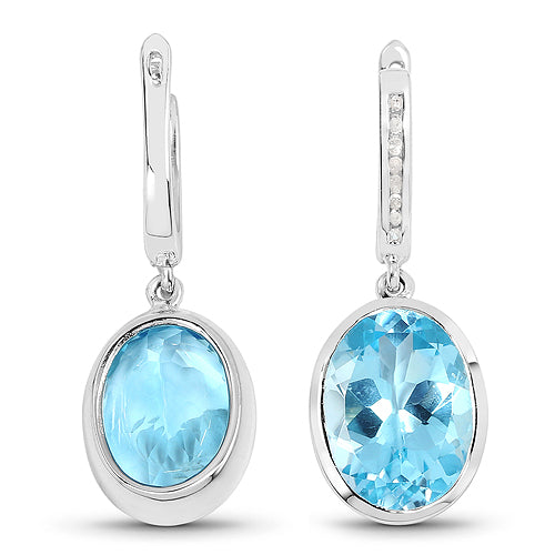 Bids.com 15.13 Carat Genuine Blue Topaz and White Diamond .925 Sterling Silver Earrings Earrings