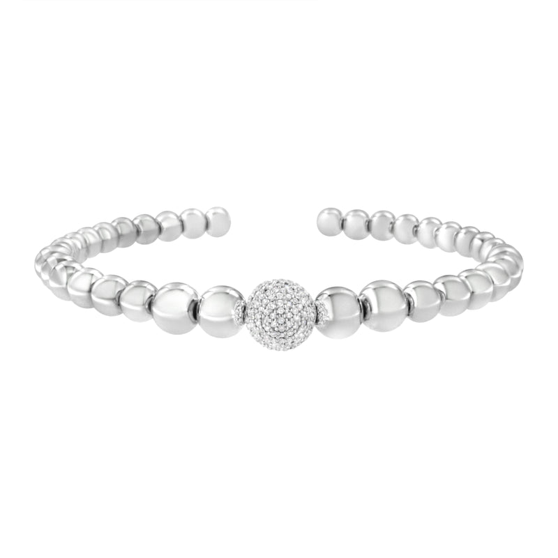 Bids.com .925 Sterling Silver 1/6 Cttw Diamond Rondelle Graduated Ball Bead Cuff Bangle Bracelet (I-J color, I2-I3 clarity) - Fits wrists up to 7 1/2 inches Bracelets