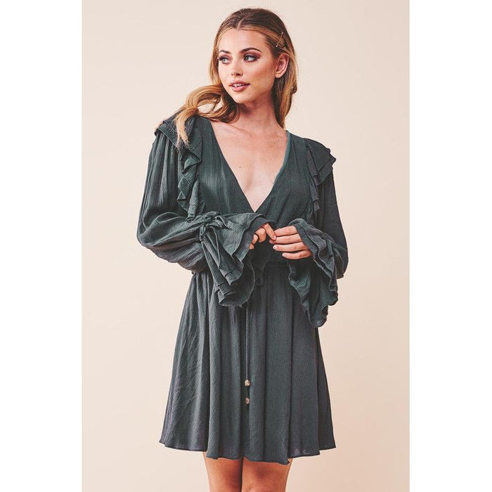 Ruffle Surplice Tied Mini Dress