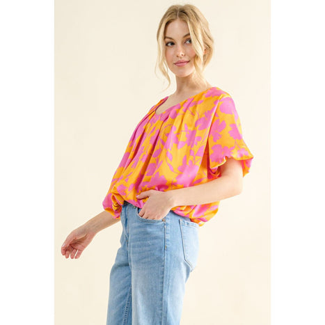 Printed Satin Bubble Hem Top