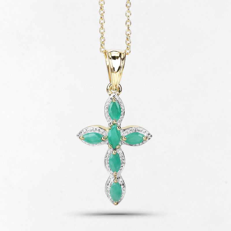 Bids.com 18K Yellow Gold Plated 0.84 Carat Genuine Emerald .925 Sterling Silver Pendant Pendants