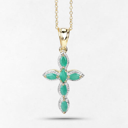 Bids.com 18K Yellow Gold Plated 0.84 Carat Genuine Emerald .925 Sterling Silver Pendant Pendants