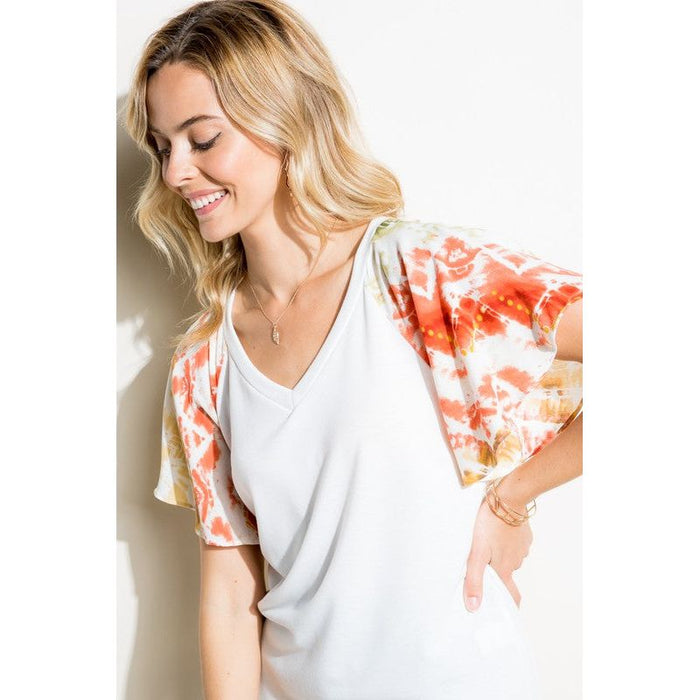 V NECK SHORT FLAIR SLEEVE TOP