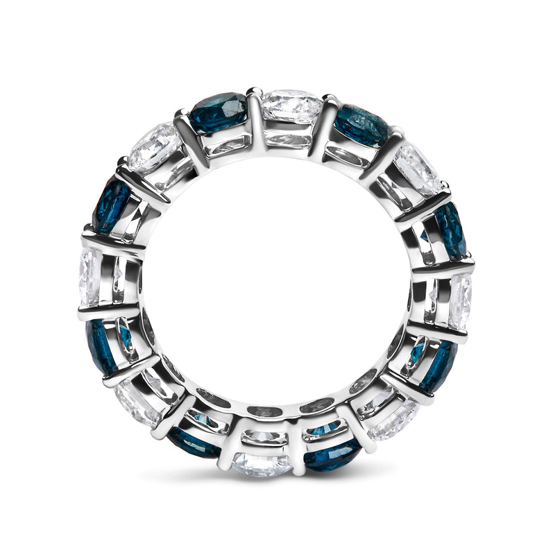 Bids.com 14K White Gold 6 1/4 Cttw Alternating Lab-Grown White and Natural Treated Blue Diamond Eternity Band Ring (F-G Color, VS1-VS2 Clarity) Rings