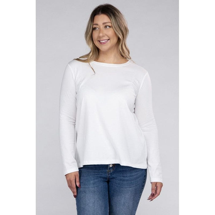 Plus Cotton Crew Neck Long Sleeve T-Shirt