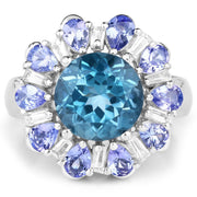 Bids.com 6.19 Carat Genuine London Blue Topaz, Tanzanite & White Topaz .925 Sterling Silver Ring Rings