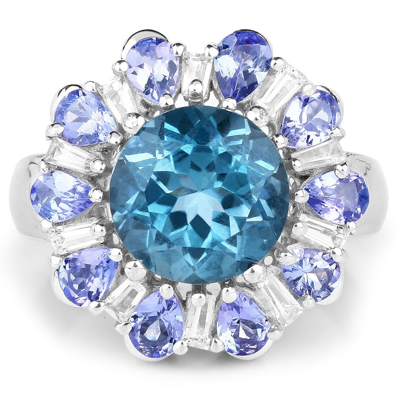 Bids.com 6.19 Carat Genuine London Blue Topaz, Tanzanite & White Topaz .925 Sterling Silver Ring Rings