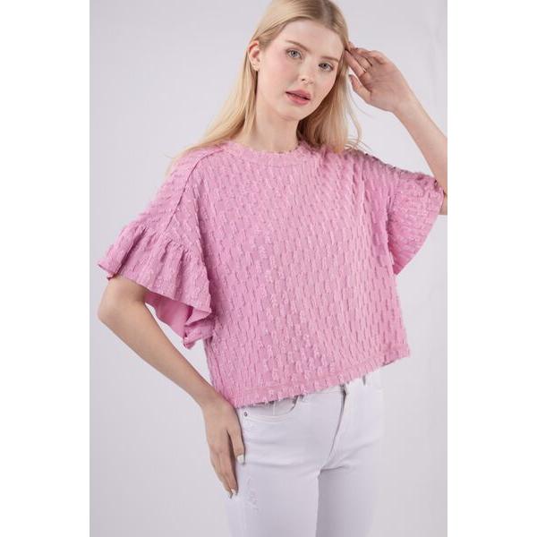 VERY J Texture Ruffle Short Sleeve Top