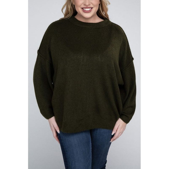 Plus Oversized Round Neck Raw Seam Melange Sweater