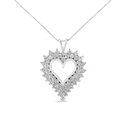 Bids.com .925 Sterling Silver 4 Cttw Round-Cut Double Row Composite Diamond Heart 18" Pendant Necklace (K-L Color, I1-I2 Clarity) Necklaces