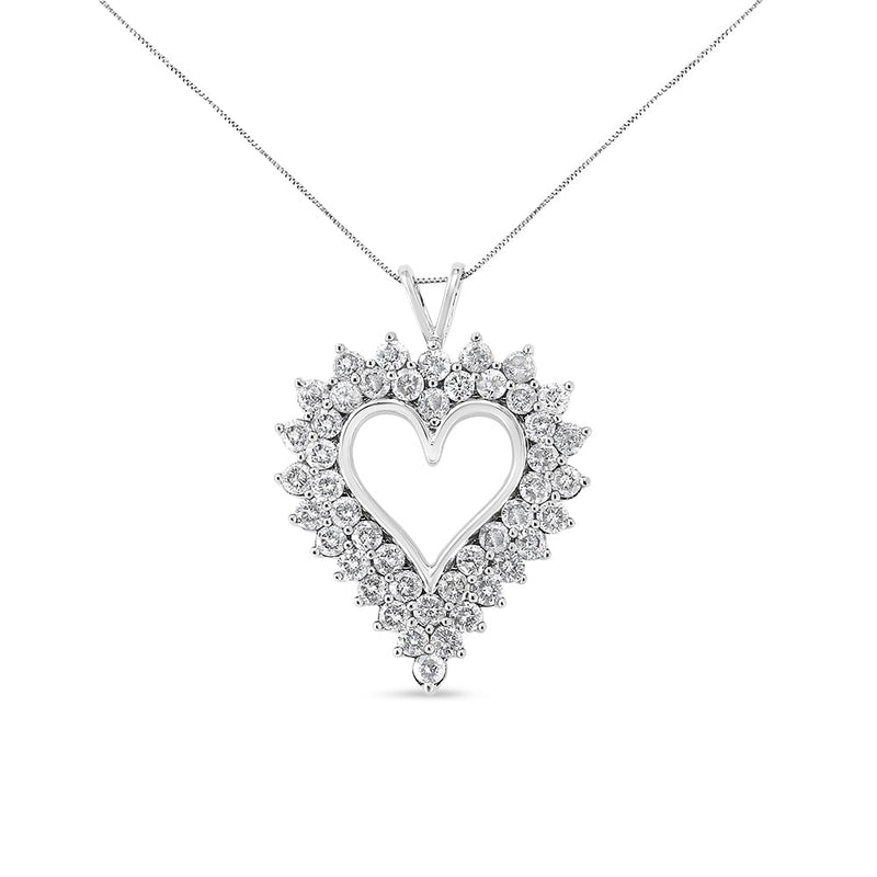 Bids.com .925 Sterling Silver 4 Cttw Round-Cut Double Row Composite Diamond Heart 18" Pendant Necklace (K-L Color, I1-I2 Clarity) Necklaces