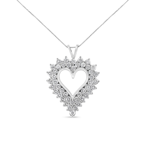 Bids.com .925 Sterling Silver 4 Cttw Round-Cut Double Row Composite Diamond Heart 18" Pendant Necklace (K-L Color, I1-I2 Clarity) Necklaces