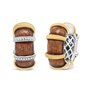 Bids.com 18K Yellow and White Gold Flash Plated .925 Sterling Silver Clear Brown Enamel 9/10 Cttw Round Diamonds Huggie Hoop Earrings (F-G Color, VS1-VS2 Clarity) Earrings