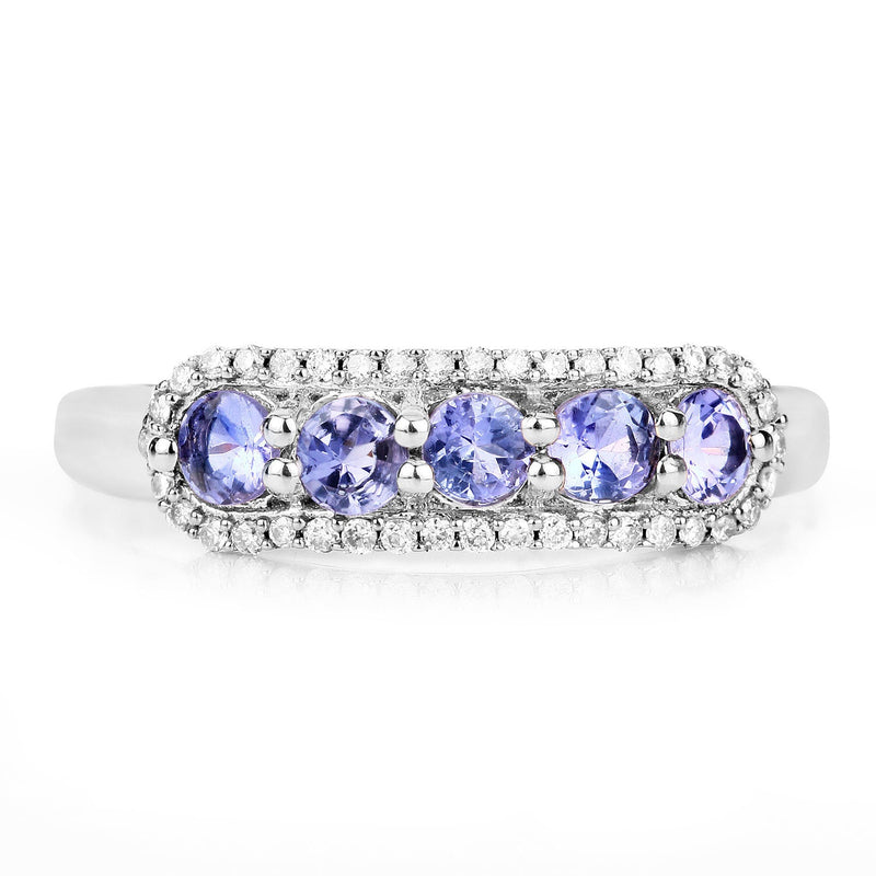 Bids.com 0.61 Carat Genuine Tanzanite and White Diamond 14K White Gold Ring Rings
