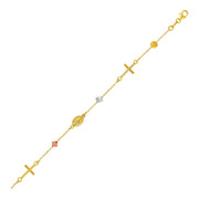 Bids.com 14k Tri Color Gold Bracelet with Crosses Cubes and Medallions Bracelets