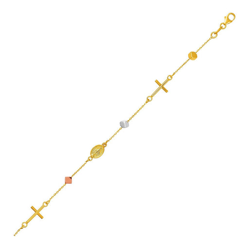 Bids.com 14k Tri Color Gold Bracelet with Crosses Cubes and Medallions Bracelets