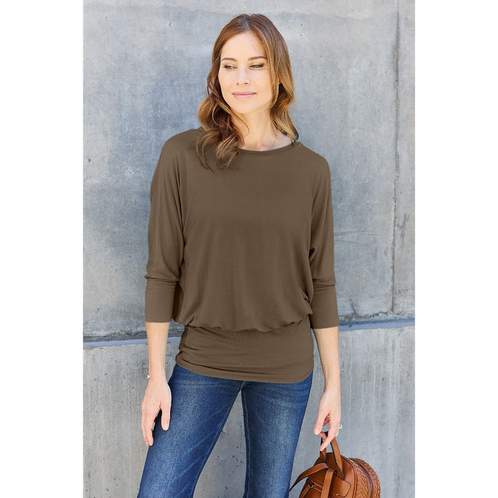 Basic Bae Round Neck Batwing Sleeve Blouse