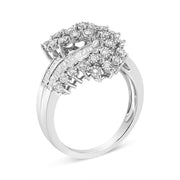 Bids.com 10K White Gold 1/2 Cttw Round and Baguette-Cut "S" Shaped Bypass Cocktail Ring (I-J Color, I1-I2 Clarity) - Size 7 Rings