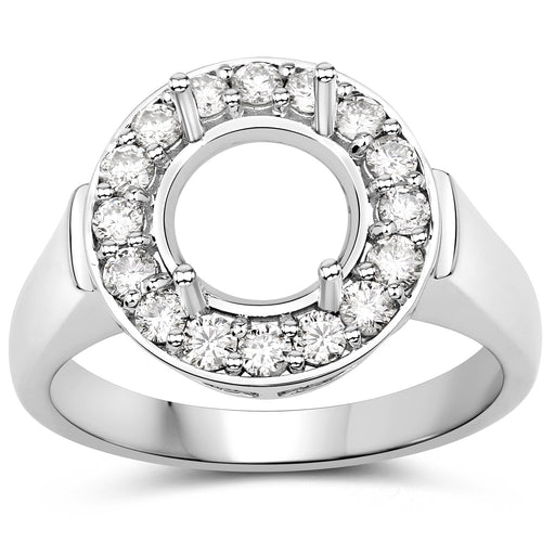 Bids.com 0.48 Carat Genuine White Diamond 14K White Gold Semi Mount Ring - holds 8.00mm Round Gemstone Rings