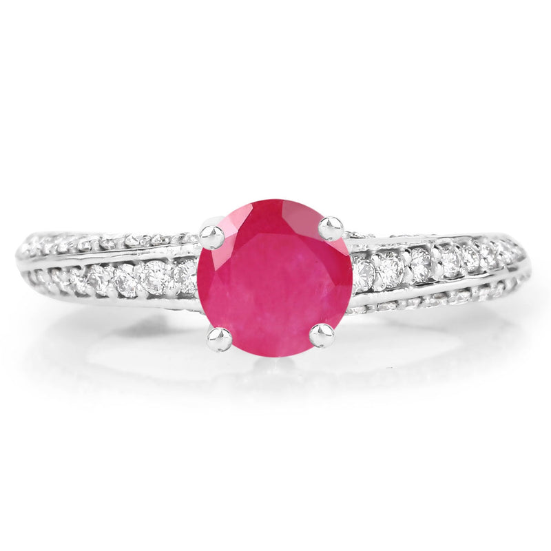 Bids.com 1.49 Carat Genuine Ruby and White Diamond 14K White Gold Ring (I Color, SI Clarity) Rings