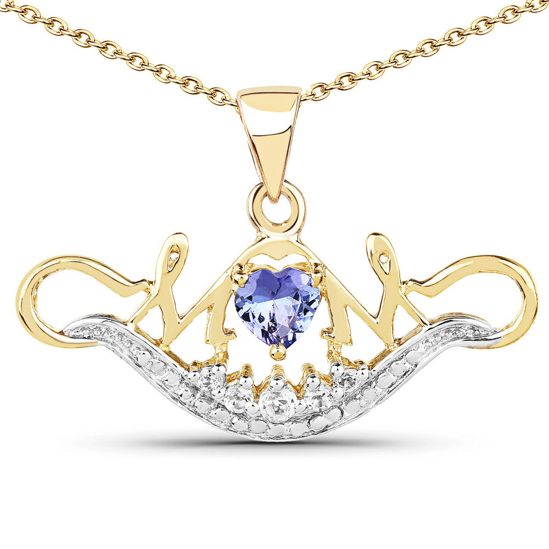 Bids.com 14K Yellow Gold Plated 0.62 Carat Genuine Tanzanite and White Topaz .925 Sterling Silver Pendant Pendants