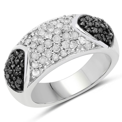 Bids.com 0.99 Carat Genuine Black Diamond and White Diamond .925 Sterling Silver Ring Rings