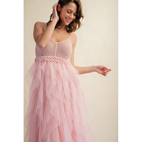 Lovely Tulle Midi Crochet Dress