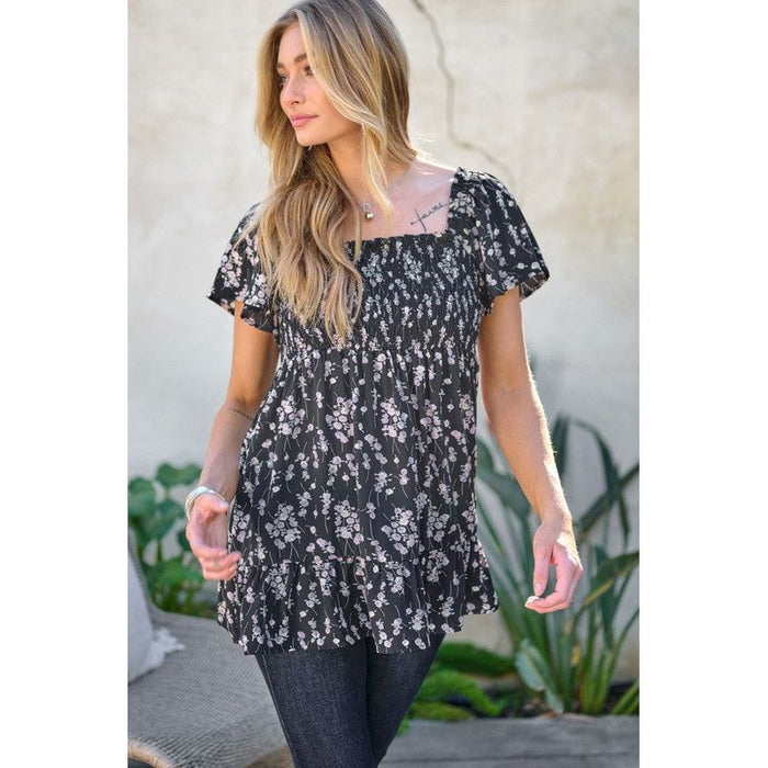 Floral Printed V-Neck Ruffle Top