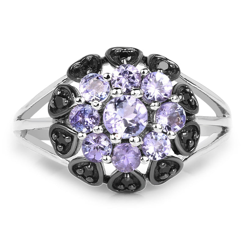 Bids.com 1.18 Carat Genuine Tanzanite and Black Spinel .925 Sterling Silver Ring Rings