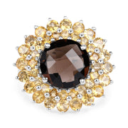 Bids.com 8.56 Carat Genuine Smoky Quartz & Citrine .925 Sterling Silver Ring Rings