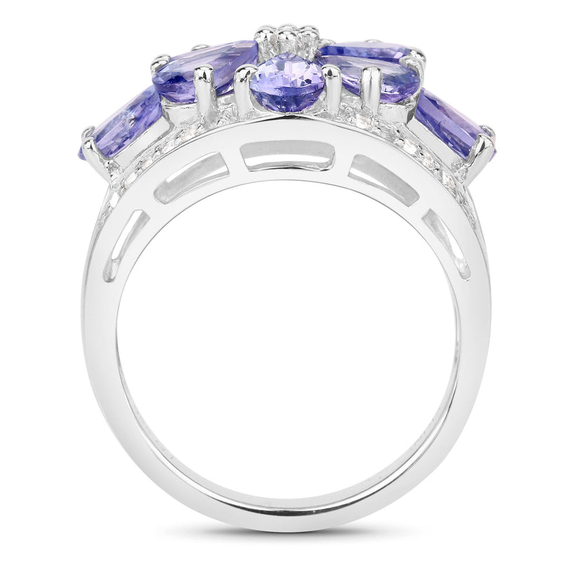 Bids.com 3.24 Carat Genuine Tanzanite and White Topaz .925 Sterling Silver Ring Rings