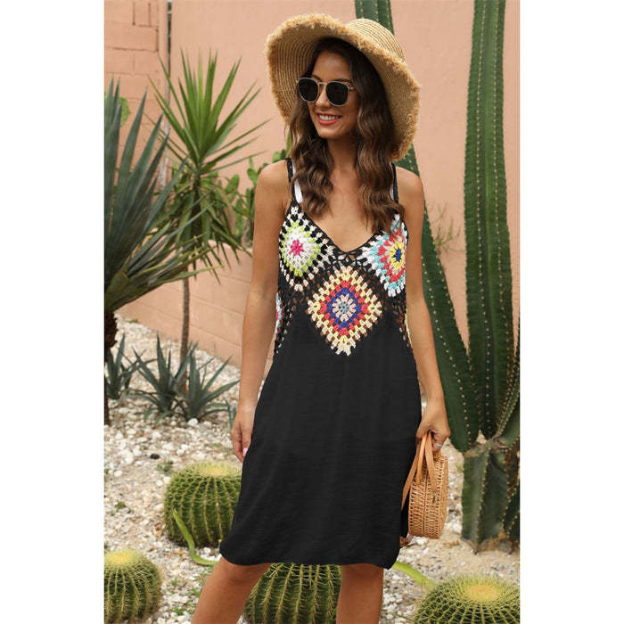 Geometric V-Neck Spaghetti Strap Cover Up Dress